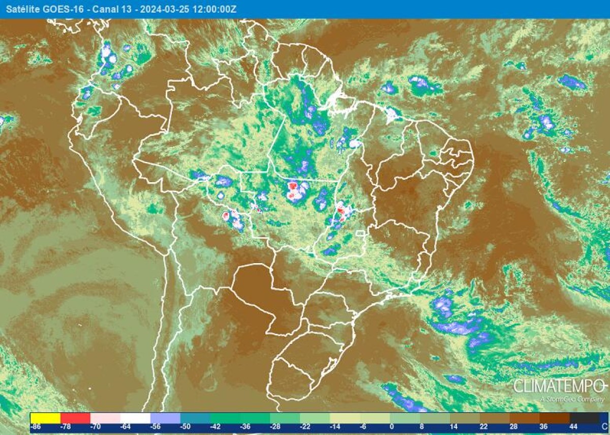 Brasil ainda tem muita umidade e nuvens de chuva em 26/3/24