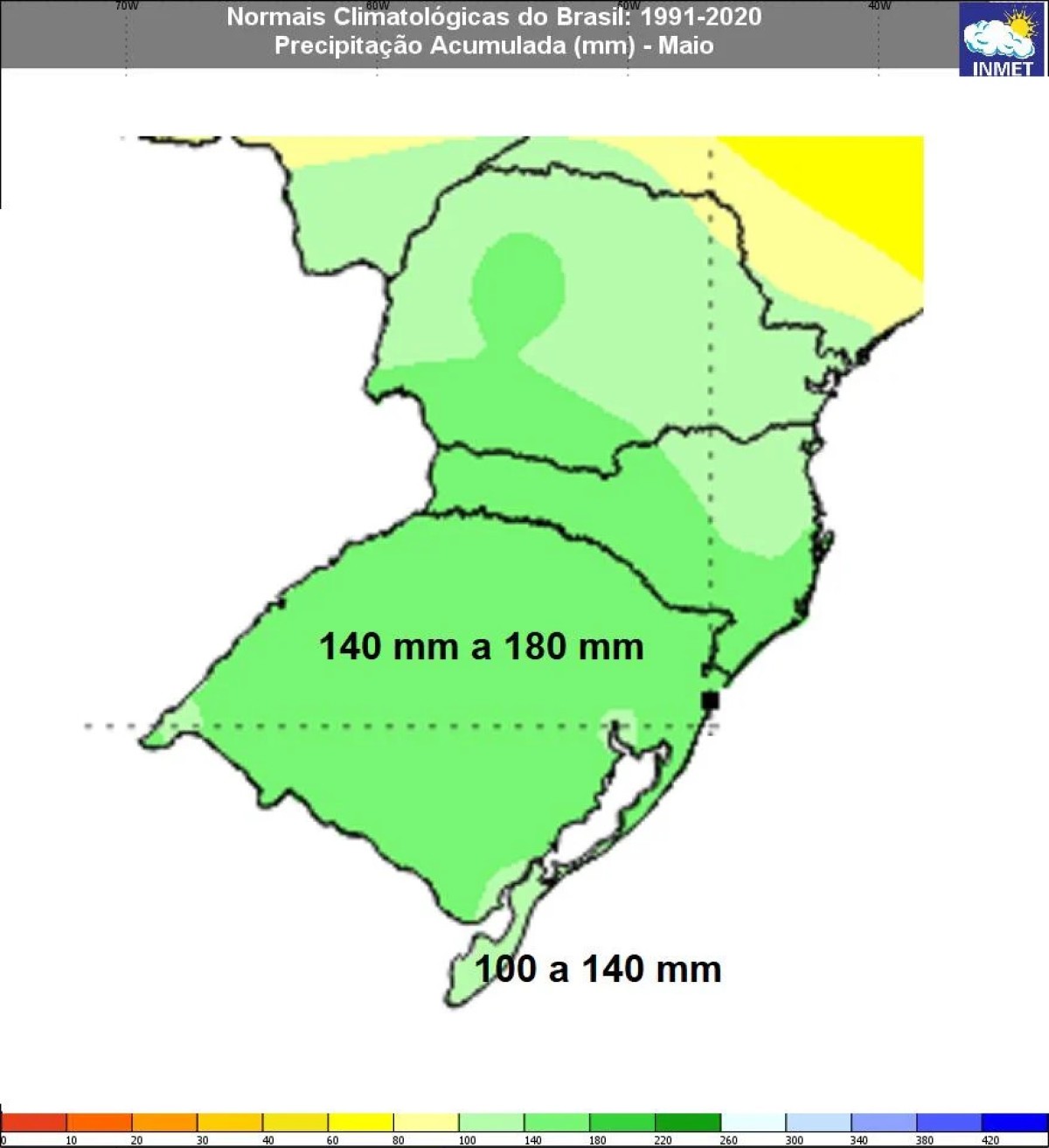 Climatologia de precipitação de maio no Rio Grande do Sul
